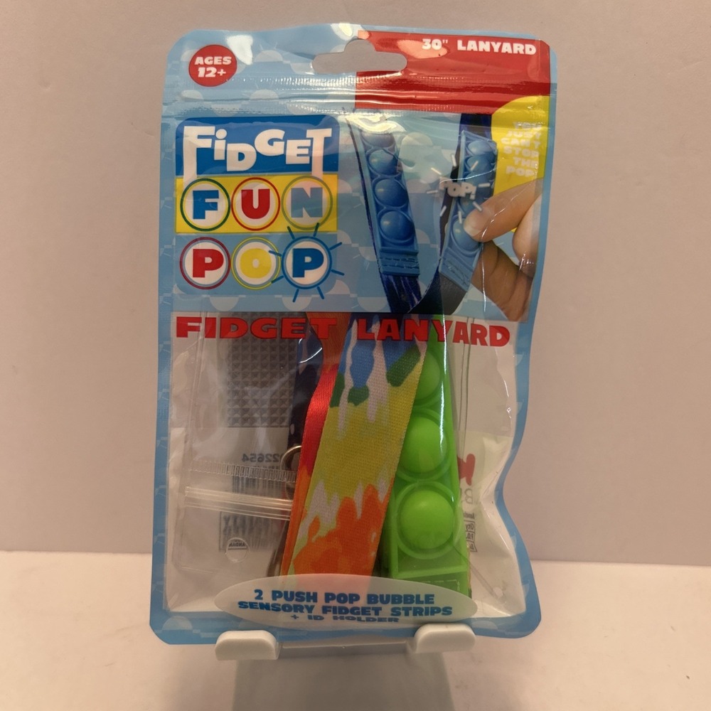 Fidget Lanyard 2 Push Pop Bubble Sensory Fidget Strips+id Holder 30 Inch